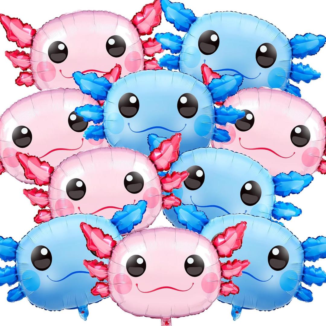 12 Pcs 34 Inch Axolotl Balloon Axolotl Birthday Party Decorations Aluminum Foil Inflatable Summer Supplies for Beach Themed Favor (Pink,Blue)