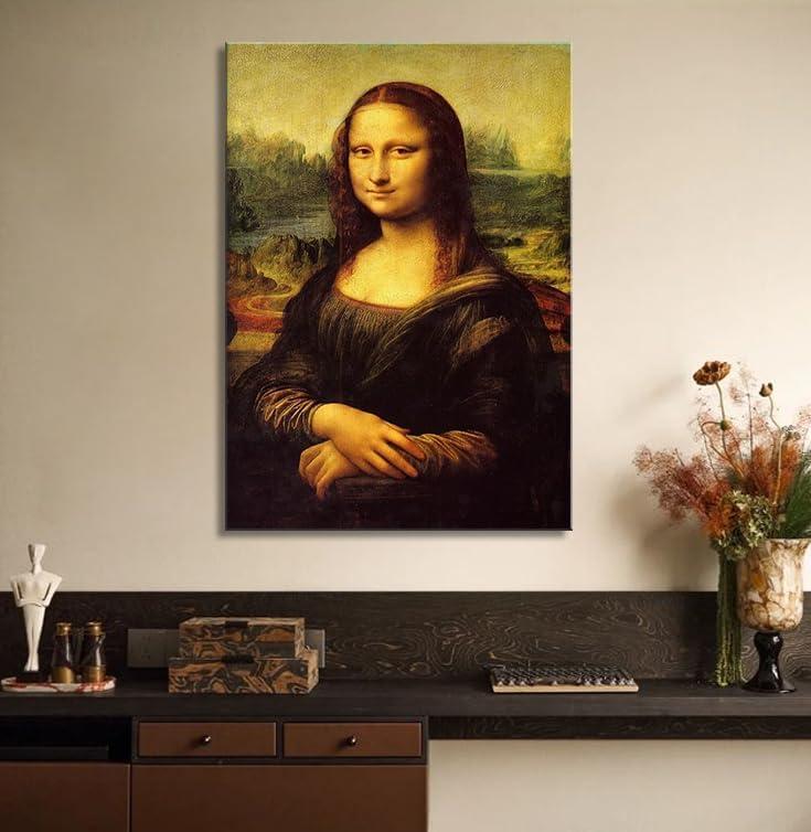 Mona Lisa Canvas Wall Art by Leonardo Davinci Oil Painting Famous Reproduction Prints Poster Gallery Vintage Decor Painting for Dining Room Living Room Frame Direct Hanging 12x15inch