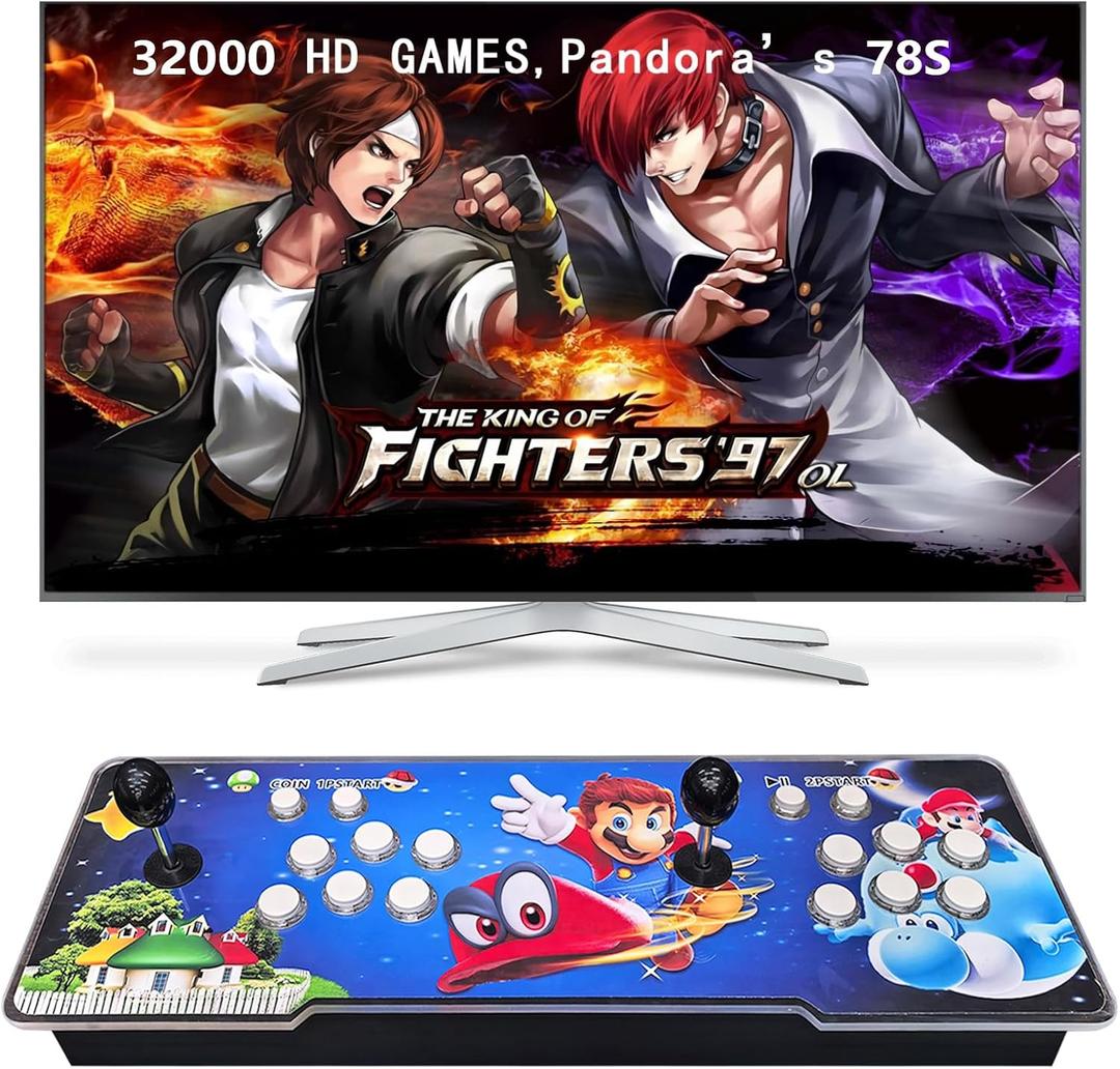 FVBADE [32000 Games in 1 78S Pandora Box Arcade Game Console for PC & Projector & TV,3D Games 1-4 Players Double Joystick Favorite List Game Category Save/Search/Hide/Pause, 70S