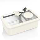 Stainless Steel Bento Box for Adult, 42oz Leak-Proof Metal Lunch Box Containers with Adjustable Divider, Microwave-Safe, Lunchbox with Glass Lid for Work Travel (1-3 Beige)