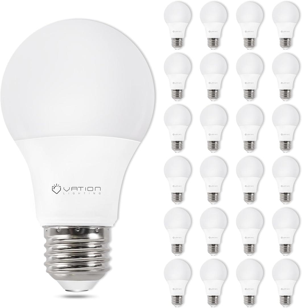 VATION LIGHTING 24 Pack A19 LED Light Bulb, 40 Watt Equivalent, Efficient 5Watt, 450 Lumens, Daylight 5000K, E26 Medium Base, Non-Dimmable, ETL/UL Listed