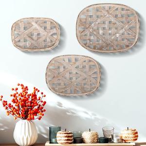 Maxcheck 3 Pcs Rustic Tobacco Baskets Decoration Vintage Woven Wooden Nesting Trays Decorative for Home Rustic Kitchen (18.9 x 12.6'', 15 x 11'', 12.6 x 8.7'')