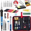Soldering Iron Kit, 60W Soldering Iron, 5 Soldering Iron Tips, 21-in-1 Adjustable Temperature, Solder Wire, Stand, Desoldering Pump, Soldering Welding Iron Kit for Electronics Hobby DIY 110V US Plug