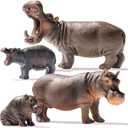 4PCS Hippo Safari Zoo Animals Figurines Toys, Plastic Animals Figures Toy for Kids Includes Solid Hippopotamus and Cubs, Birthday Gift Party Favors Cake Toppers for Boys Girls