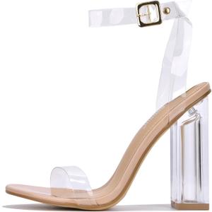 Cape Robbin Maria-2 Nude Clear Block High Heel Transparent Open Toe Pumps 6
