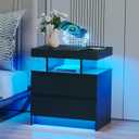 dnbss Nightstand with Charging Station and LED Light, Modern Night Stand with 2 Drawers, Smart Nightstand with USB Ports and Wireless Charger, Bedside Table for Bedroom (Black), 19.69 inches x 15.75 inches x 22.83 inches