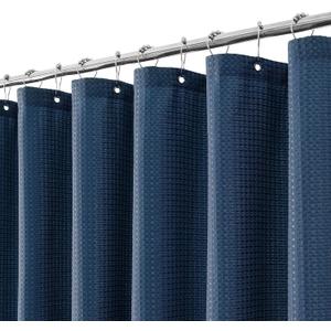 meioro Navy Blue Shower Curtain, Waffle Weave 256GSM Heavy Duty Textured Fabric Shower Curtains for Bathroom Hotel Spa, Luxury Weighted Polyester Cloth Bath Curtain Set with 12 Hooks, 72Wx72H