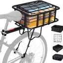Rear Bike Rack with Basket, 110 LB Capacity Universal Bike Basket Rear, Aluminum Alloy Bike Cargo Rack for Back of Bike with Free Bungee Cord & Waterproof Cover & Installation Tool