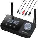 SOOMFON Dual Antenna Bluetooth Transmitter for TV Bluetooth 5.3 Receiver 3-in-1 to 2 Headphones with LCD Display Volume Control Optical AUX RCA for TV Home Stereo Speaker