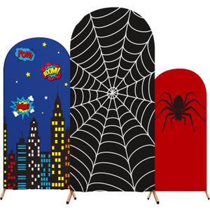 Spider Web Theme Arch Backdrop Cover 3 Set - 4ft/ 5ft/ 6ft Wedding Arch Covers Spandex Backdrop Stand for Wedding Birthday Banquet Ceremony Photography Party Decoration