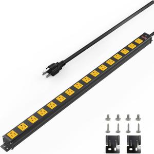 16 Outlets Long Metal Power Strip, 6FT 14AWG Cord