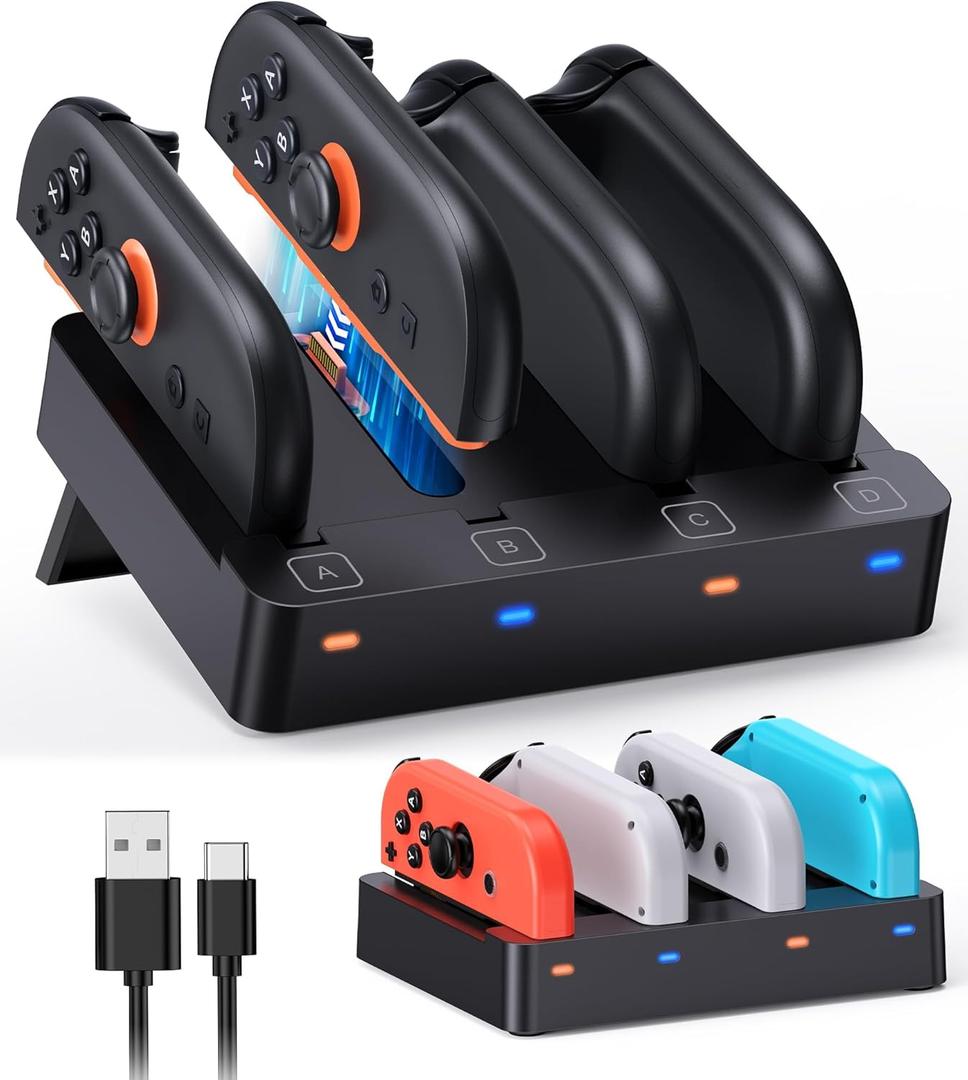 [Switch 2/1 Both] Controller Charger Dock, FYOUNG Charging Dock for Nintendo Switch 2 2025, 8 in 1 Portable Dual-Direction Magnetic Fast Charger Staion for JoyCon 2 Accessories with USB Type-C Cord