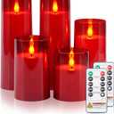 Raycare Flameless Candles Battery Operated with Remote Timer, Acrylic Flickering LED Pillar Candle for Valentine's Day Decoration, Home Decor, Gift for Family and Friends, Red, Set of 5