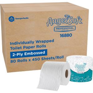 Angel Soft Professional Series by Georgia-Pacific PRO 2-Ply Embossed Toilet Paper, White, Individually Wrapped, 450 Sheets Per Roll, 80 Toilet Tissue Rolls Per Case, 16880