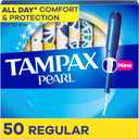 Tampax Pearl Tampons Regular Absorbency, With Leakguard Braid, Unscented, 50 Count (Packaging May Vary)