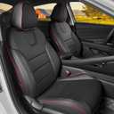 HKZ Elantra Seat Covers Custom Fit for Hyundai Elantra 2021 2022 2023 2024 2025 2026 SE/SEL/SEL Sport & Hybrid Blue/SEL Sport [Rear Bench W/Fixed Headrests] Leather Seat Cover Full Set, (Black+Red)