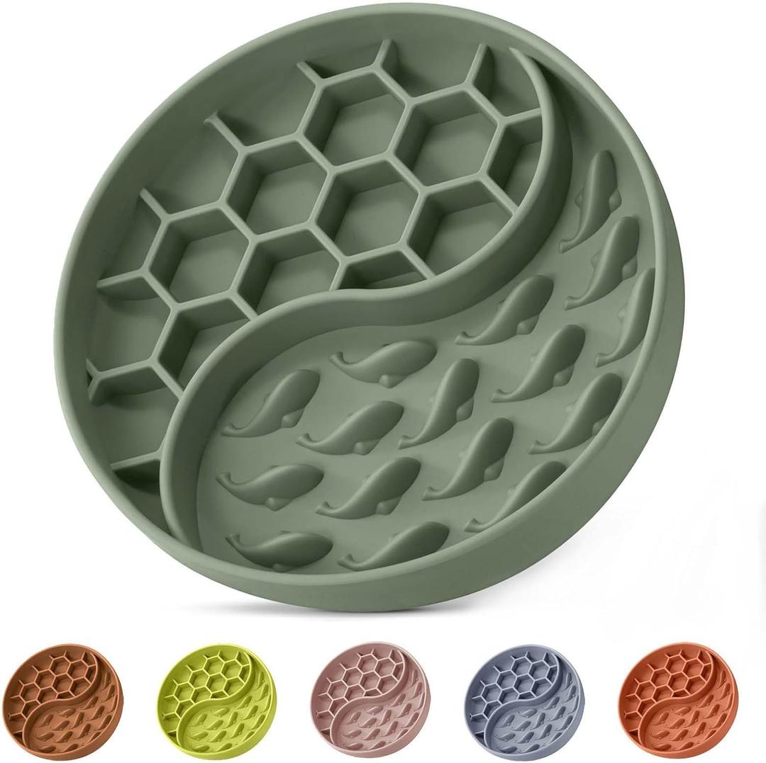 Slow Feeder Dog Bowls, Silicone Pet Food Bowls with Suction Cups, Non-Slip Dog Feeding Slow Down Pet Eating Speed for Fast Eaters, Anxiety Relief & Fun Added (Green)