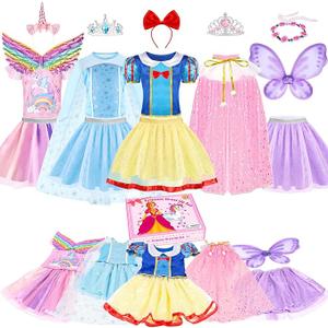 EULRGAUS Princess Dress Up, Toddler Dress Up with Princess Costumes and Toys, Butterfly & Unicorn Dress with Fairy Wings, Pretend Play for Toddlers 36, Halloween Christmas Birthday Gift for Kids
