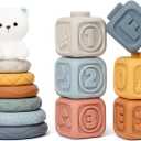 Montessori Stacking Toys Soft Building Blocks for Babies 6-12-18 Months, Infant Sensory Toy for Toddlers 1 2 3 Year Old, Silicone Soft Rings Stacker