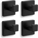 Hiuqixe Matte Black Towel Hooks 4 Pack, SUS304 Stainless Steel Bathroom Robe Hook, Heavy Duty Modern Square Coat Holder, Rustproof, Anti-Rotation & Secure L-Shape Design