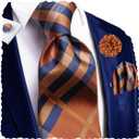 Hi-Tie Men Silk Ties Set with Flower Lapel Pin Necktie Pocket Square Cufflinks for Tuxedo Wedding Business