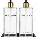 Glass Hand and Dish Soap Dispenser Set by Brighter Barns - Kitchen Soap Dispenser Set with Tray & Pump - Refillable Glass Bottles for Sink - Neutral Kitchen Accessories for Airbnb, Restaurants (Clear)