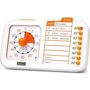 3-in-1 Visual ADHD Timer for Kids & Adults with Planning Board, Task Timer, Chore Chart & Visual Schedule Planner, Autism & ADHD Tools with Checklist for Classroom, Homeschool Supplies, Home, School (Orange_white)