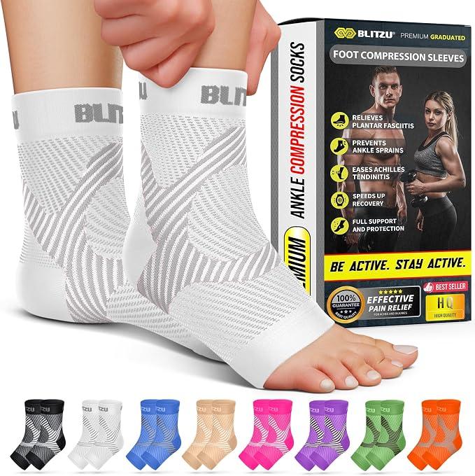 BLITZU Compression Socks for Plantar Fasciitis, Foot, Arch & Ankle Support L/XL 