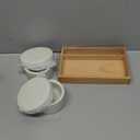 MEEDEN 2 Pack Porcelain Palette Cup, Ceramic Palette with Lid, Deep Well Oil Painting Cup, Artists Paint Water Cup, Oil Paint Dipper, Brush Wash Bowl with Beech Wood Tray