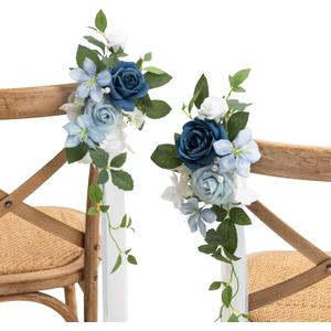 Ling's moment 2 Wedding Artificial Aisle Pew Flowers Chair Decorations Arrangements with Chiffon Ribbons Navy Blue for Ceremony Reception Chair Back Floral Decor Reception Church Party Outdoor