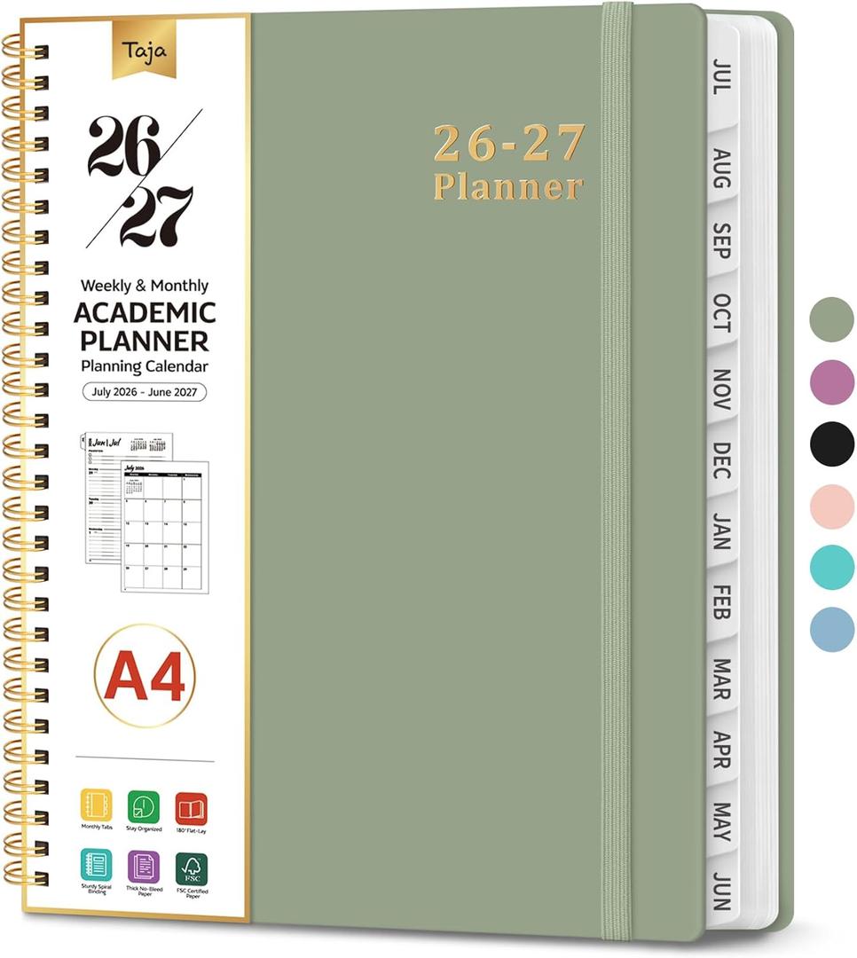 Planner 2026-2027, 8.5" x 11" Weekly and Monthly Academic Year Planner Calendar, July 2026 - June 2027, Hardcover Large School Planning Agenda With Tabs, Perfect for School & Office Supplies, A4, Green
