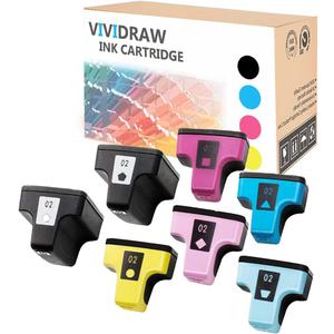 7 Pack HP 02 Compatible Ink cartridges Replacement for HP Photosmart C5180 C7280 C6280 C6180 D7360 D7460 8250 C7200 Printer