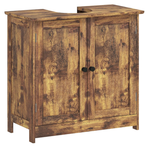 HOMCOM Under Sink Bathroom Cabinet, Pedestal Sink Storage Cabinet with 2 Doors, Shelf and U-Shape, Black