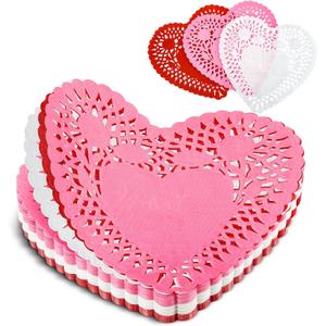 Newwiee 300 Pcs Valentine's Day Paper Heart Doilies Lace Trimmed Heart Doilies Disposable for Birthday Wedding Cakes Desserts Tableware Food Decoration(White,Red,Pink,8 Inch)