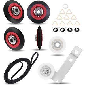 WED5500XW0 WED9150WW1 Dryer Drum Roller Repair Kit Fit for Whirl-pool WED9200SQ1 WED9550WW1 WED8000DW3 GEW9250PW1 WED9470WW1 WED86HEBW0 WGD9200SQ1 WED9050XW0, with Dryer Drum Roller Kit & Idler Pulley