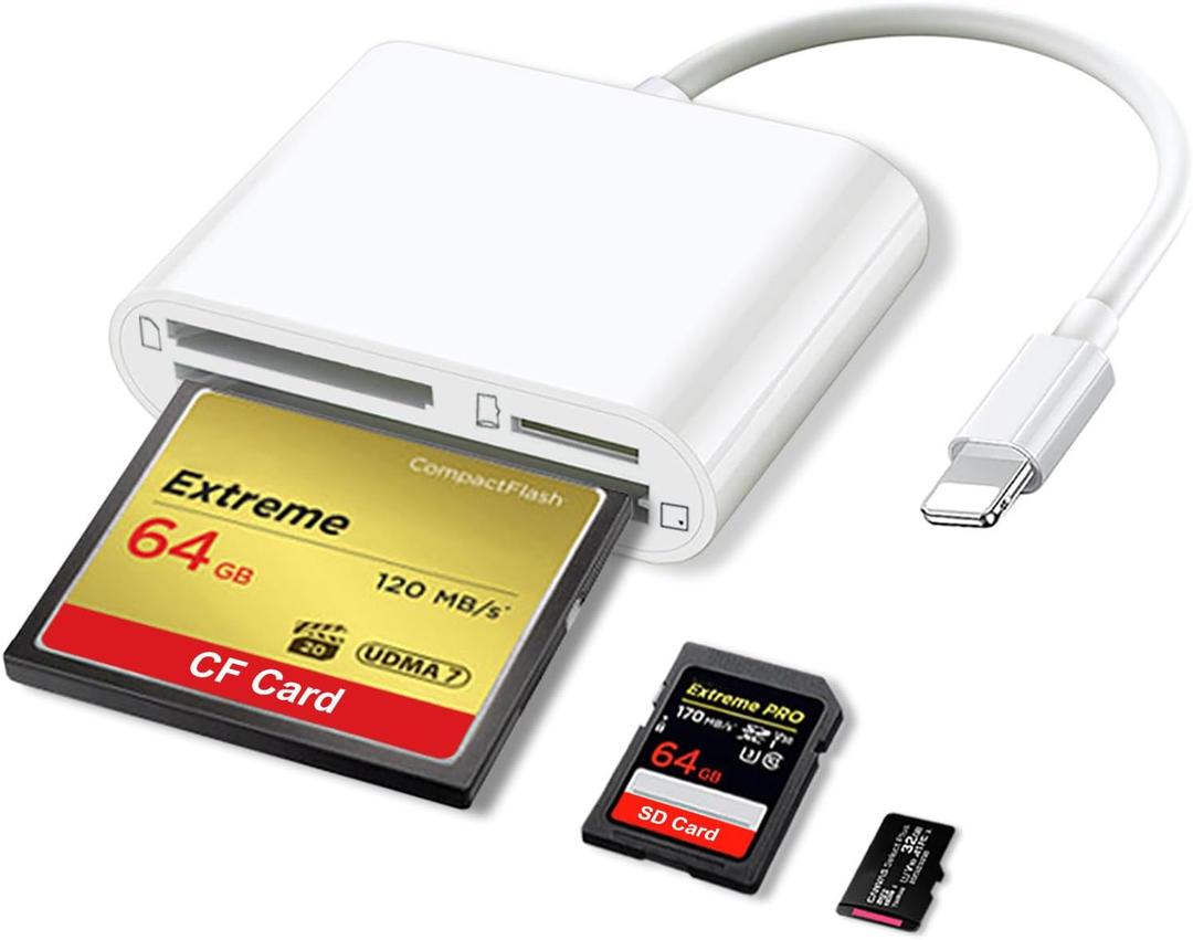 SD CF Card Reader Compatible with iPhone/iPad SD CF Micro SD/TF Memory Card Reader Adapter Digital Trail Game Camera Accessories Plug and Play