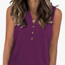 Womens Summer Tank Top V Neck Sleeveless Tops Button Shirts Loose Fit Basic Clothes, 2XL