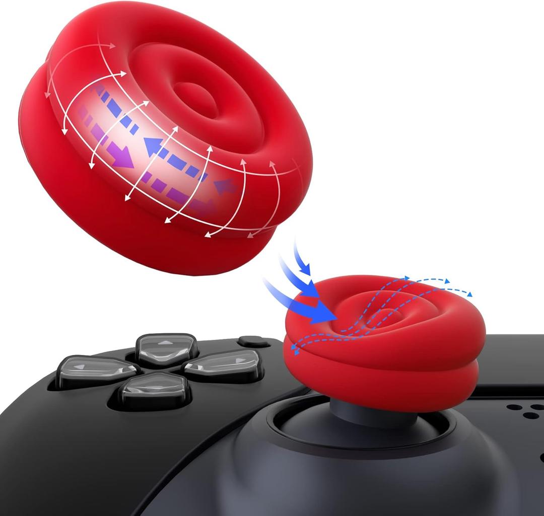 PlayVital Thumbs Cushion Caps Thumb Grips for ps5, for ps4, Thumbstick Grip Cover for Xbox Series X/S, Thumb Grip Caps for Xbox One, Elite Series 2, for Switch Pro Controller - Passion Red