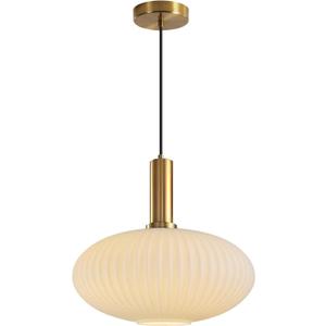 KCO Lighting Large Milk Glass Pendant Lighting Kitchen Island Brushed Brass Globe Pendant Light Mid Century Modern Hanging Light Fixture Gold White Pendant Light (30cm)