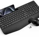 Wireless Keyboard and Mouse Combo - Full-Sized Ergonomic Keyboard with Wrist Rest, Phone Holder, Sleep Mode, 2.4G Quiet Keyboard for PC Laptop, Complete Work Setup for Office or Home -Trueque KM23