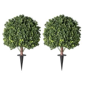 LeafVerse 26" Artificial Boxwood Topiary Ball Tree with Ground Spikes, 2 Pack UV Resistant Fake Outdoor Plants for Front Door Porch Garden Patio Entryway Decor, Realistic Faux Shrub Height