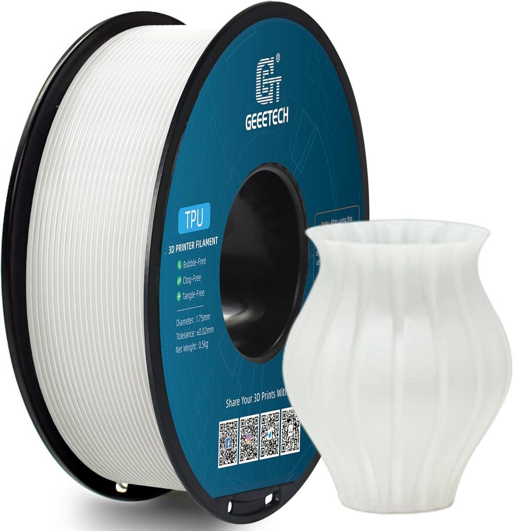 Geeetech TPU Filament 1.75mm, 0.5KG/500g (1.1lbs) Spool, Shore 95A Flexible 3D Printer Filament with High Elasticity, Dimensional Accuracy 0.03mm, Fits Most FDM Printers, White