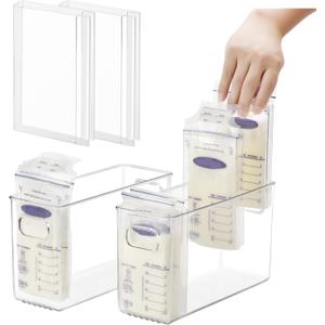 Ugotfeels Breastmilk Storage Container with Freezer Flattener Kit to Flatten Standing Breast Milk Bags in Organizer Bins Save Refrigerator Space(2 Pack)
