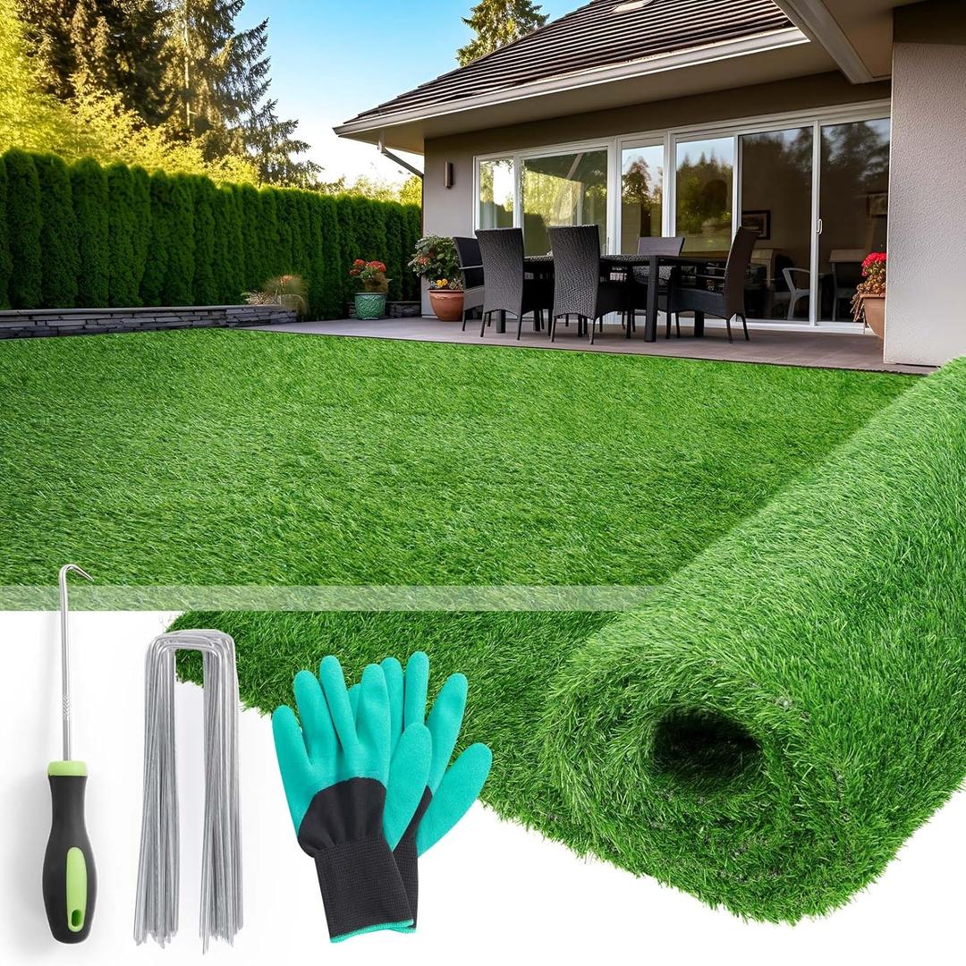 Artificial Grass Outdoor Indoor, 3.2ft x 6.5ft Fake Grass Realistic Synthetic Astro Turf Rug with Drainage Holes for Patio Garden Lawn Landscape Balcony Decoration