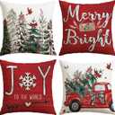 OTOSTAR Red Christmas Pillow Covers 18x18 Inch Set of 4 Xmas Tree Truck Decorations Joy Throw Pillow Covers Winter Holiday Decor Cushion Cases for Bed Home Couch (Truck Red)
