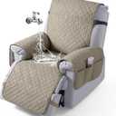 VANSOFY 100% Waterproof Recliner Chair Cover, Recliner Cover with Non-Slip Granule, Washable Reclining Chair with Pocket Furniture Protector for Kids, Pets(Khaki, 25")