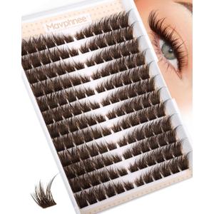 Brown Lash Clusters Pre-Mapped Eyelash Clusters Cat Eye Cluster Eyelash Extensions Fairy Wispy Cluster Lashes CC Curly Wet Look Individual Lashes Extensions 144Pcs 6-14MM Fox Eye Lashes Clusters