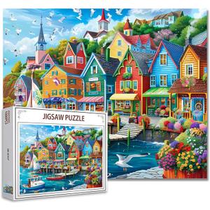 Tucocoo Jigsaw Puzzles 1000 Pieces for Adults-Colorful Seaside Town Hardboard Puzzle-Challenging Puzzle Perfect for Game Nights-DIY Home Wall Decor-Art Puzzles Colorful Coastal Town 27" x 20" (Street Scenery 03)
