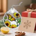 2 x Butterfly & Sunflower Stained Glass Ornament, Christmas Ornaments, Christmas Tree Decorations, Holiday Decor, Holiday Present, Butterfly Themed Gifts, Gift Ideas & Xmas Gifts