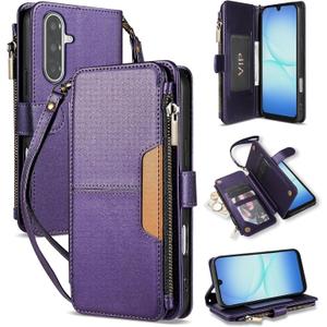 for Samsung Galaxy A17 Wallet Case with Card Holder Fashion PU Leather Magnetic Snap Flip Zipper Strap Protective Phone Case for Samsung Galaxy A17 Case Wallet(6.7 inch-Purple)